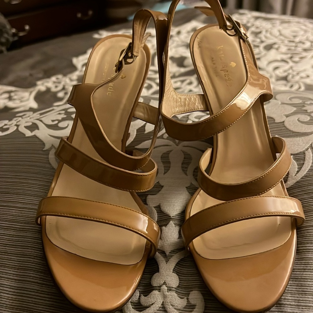 Kate Spade tan strapped multicolored, wedge heel sandals